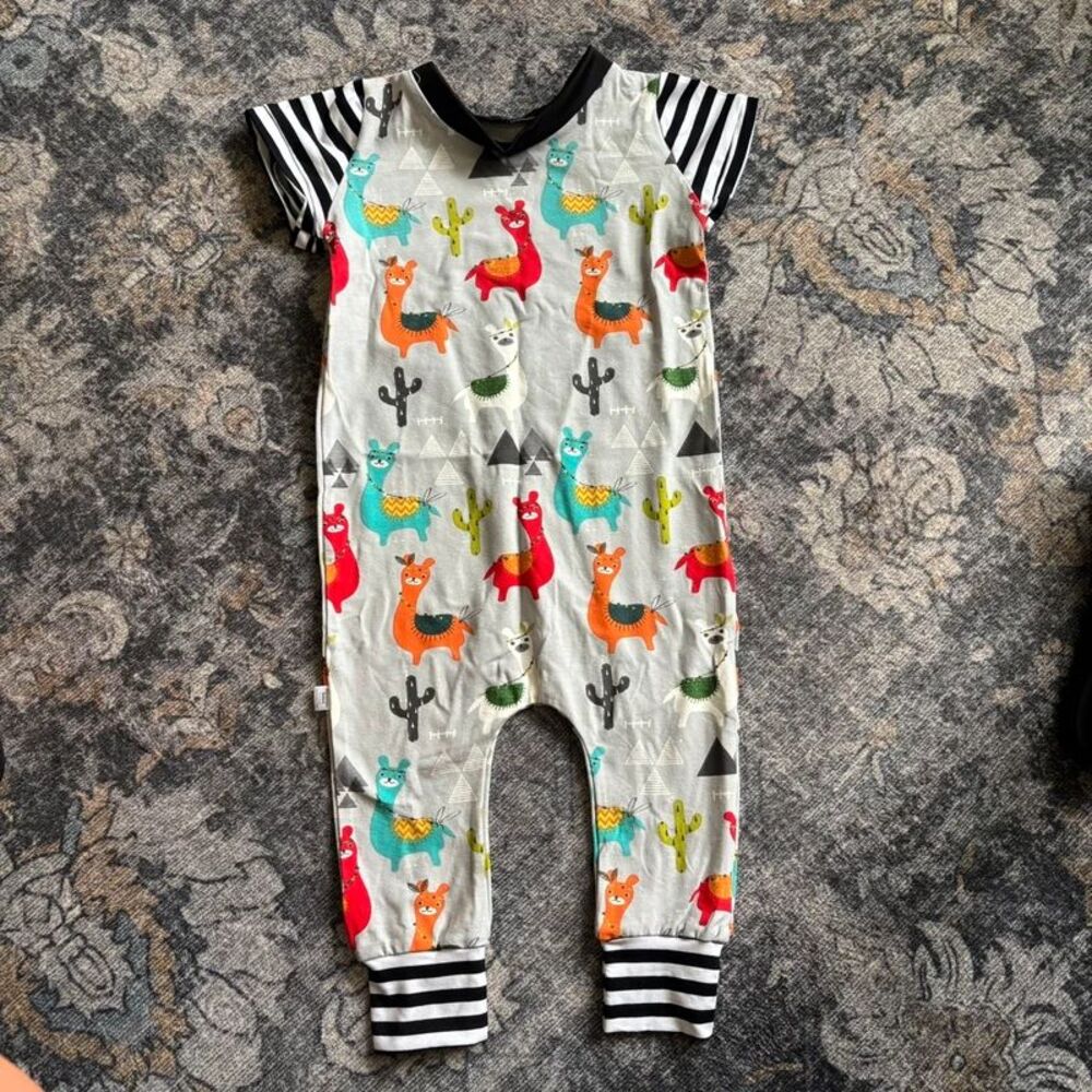Mountain Babes 2/3T Colorful Llama Romper Long Pants Cap Sleeve Handmade